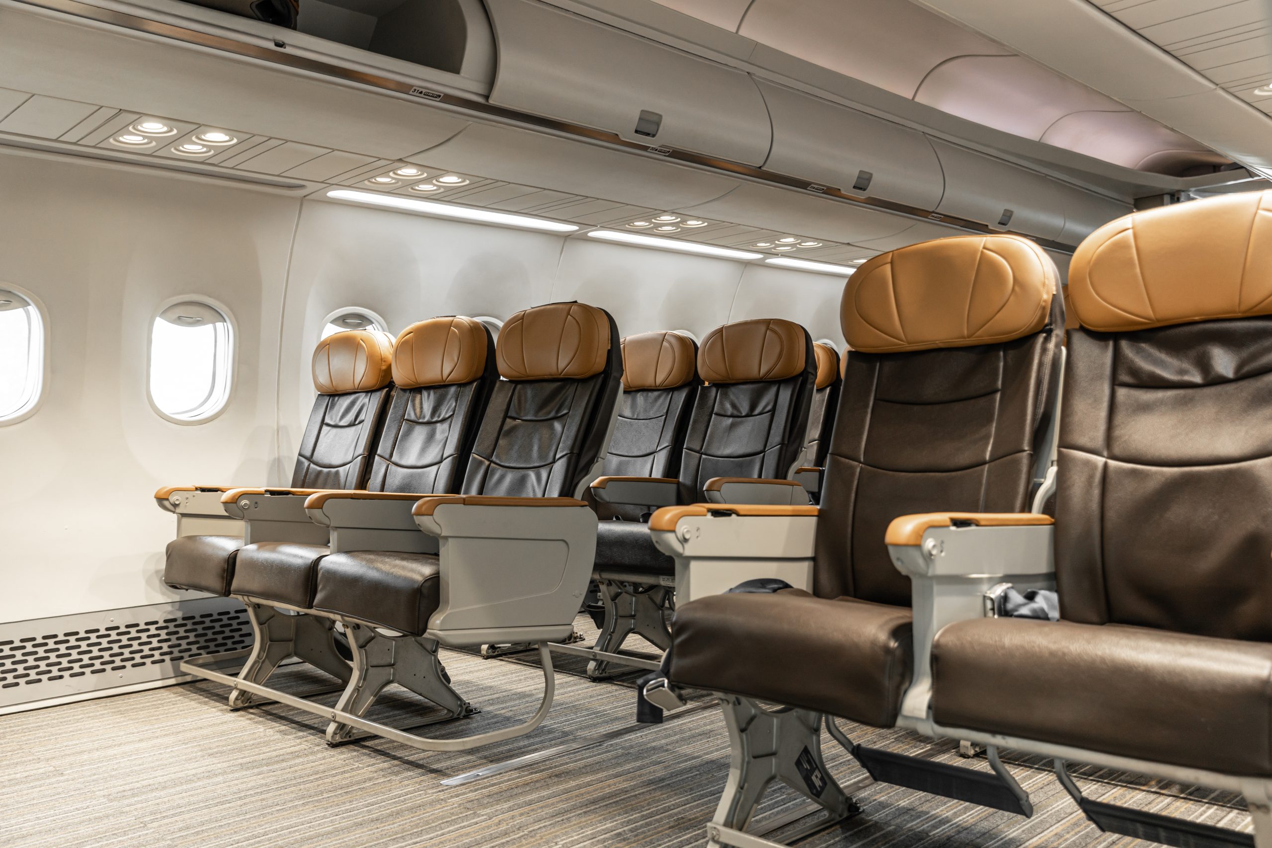 aircraft passenger seats cabin interior clean new luxury leather style nobody
